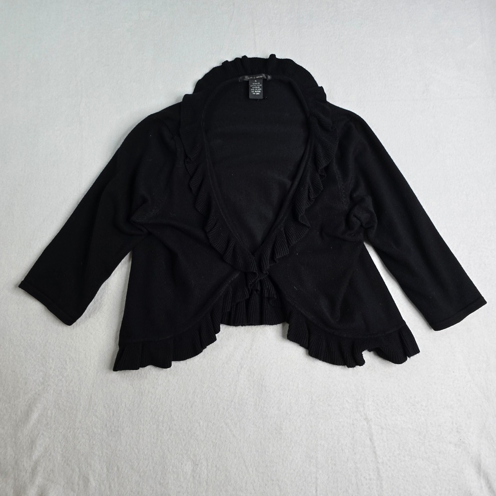 89th & Madison Black Ruffle Trim Open Front Cardigan Shrug Jacket XL - Picture 2 of 9